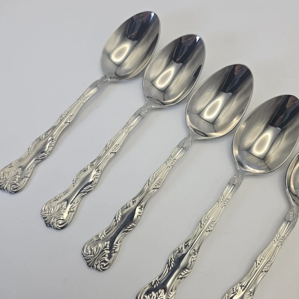 Reed & Barton Victoria Stainless Flatware 6 Oval Place Spoons 7‎ 1/4